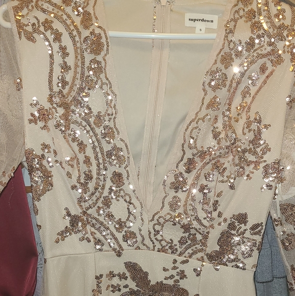 Sequined Holiday Cocktail Dress with Deep V by Superdown. - Picture 3 of 4